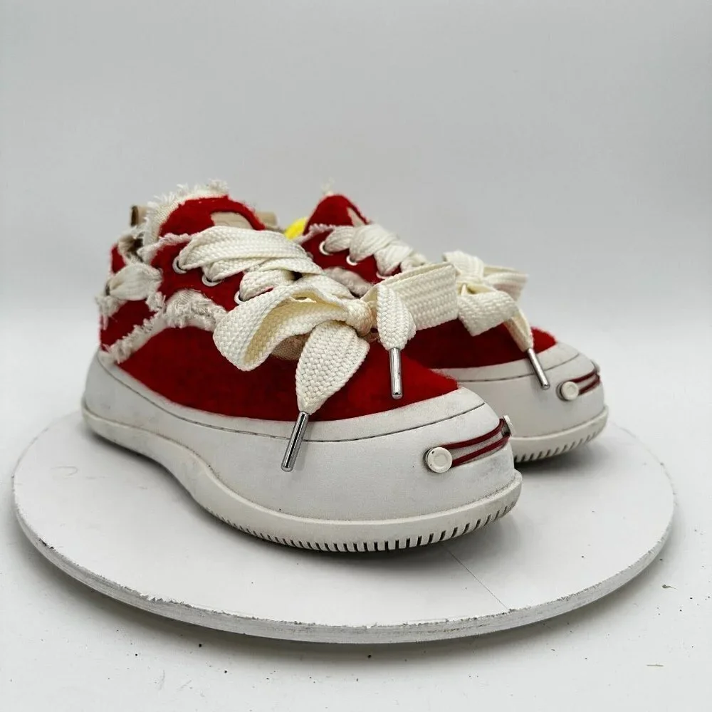 Smilerepublic Women Size EU 35 US 5 Woolen Red White Leather Shoes